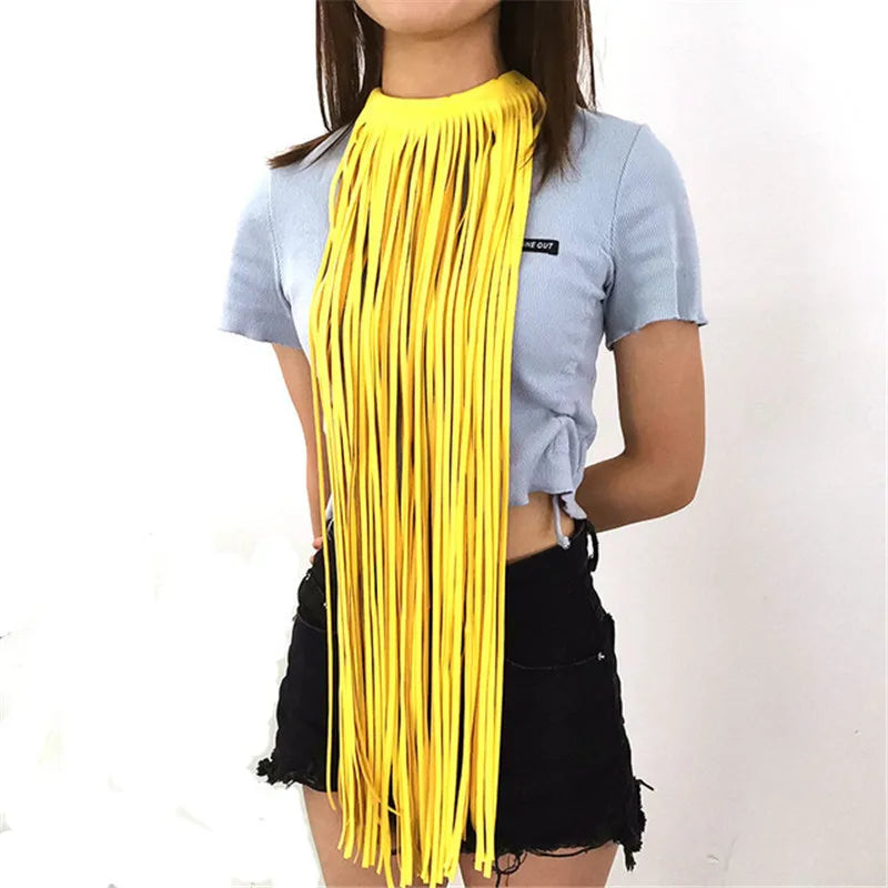 Leather Tassel Long Statement Necklace Punk Style Costume Jewelry Necklaces