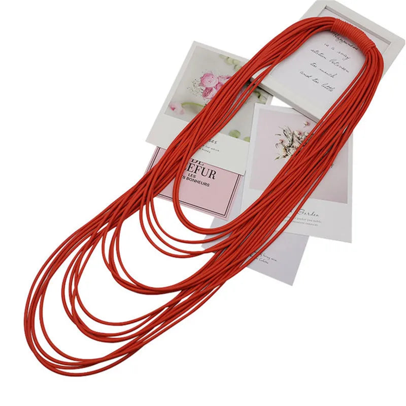 Silicone Rope Long Necklace for Women Multi-layer Leather Material