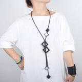 Square Gothic Rubber Long Necklace Folk Clothing Sweater Chain