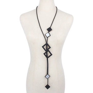Square Gothic Rubber Long Necklace Folk Clothing Sweater Chain