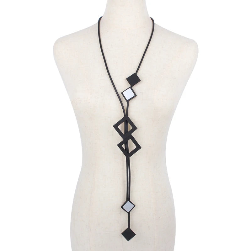 Square Gothic Rubber Long Necklace Folk Clothing Sweater Chain