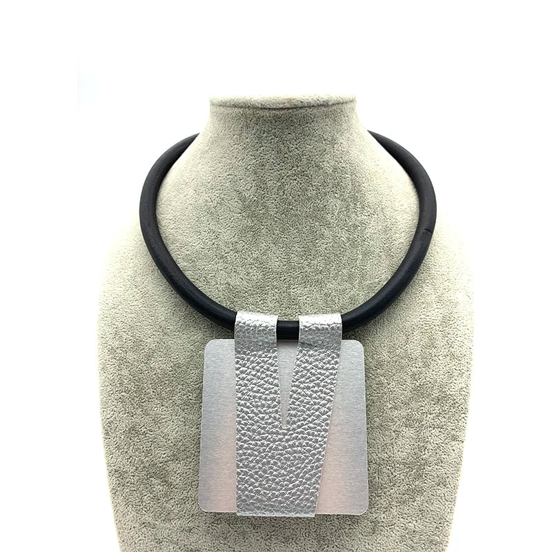 Square Aluminum Sheet Rubber Choker Necklace