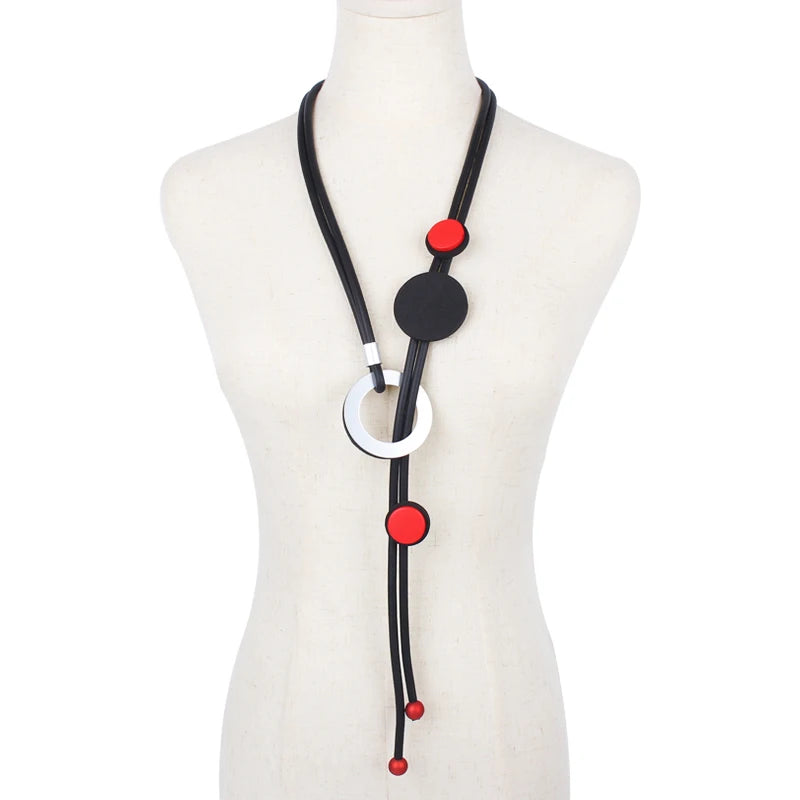 Adjustable Red Wood Gothic Rubber Necklace Folk Costume Sweater