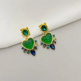 Medieval Glazed Shoulder Earrings 925 Silver Court Love Pendant