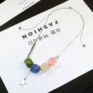 Colorful Geometric Resin Coffee Golden Pentagon Necklace