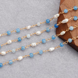 DIY 18K Plated Chain with Charms & Real Pearl, 1m
