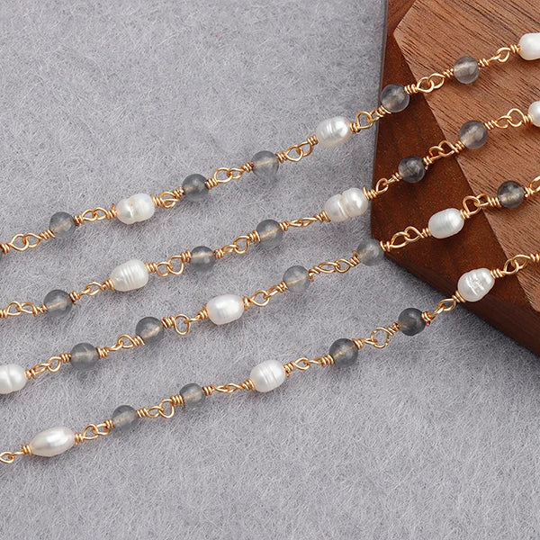 DIY 18K Plated Chain with Charms & Real Pearl, 1m