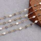 DIY 18K Plated Chain with Charms & Real Pearl, 1m