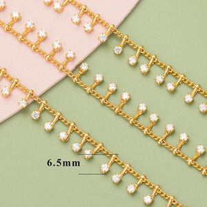 C321 Nickel Free Rhodium Plated Chain with Zircons 50cm/Lot