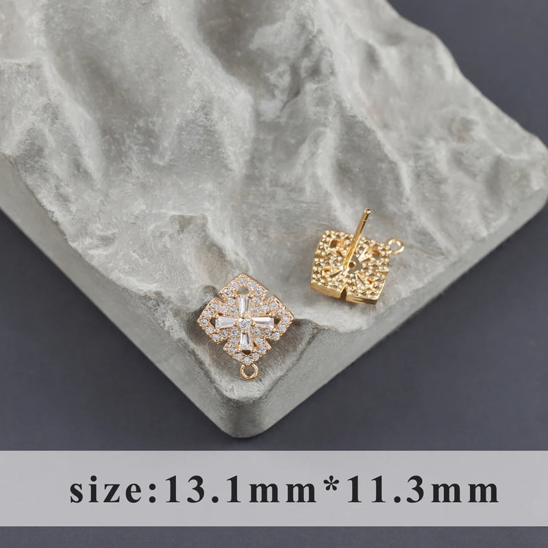 18k Plated Flower Shape Zircon Charms for DIY Jewelry Making
