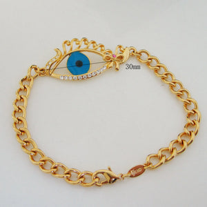 Yellow Evil Eye Enamel CZ Stones Pink Butterfly Knot Bracelet