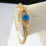 Yellow Evil Eye Enamel CZ Stones Pink Butterfly Knot Bracelet