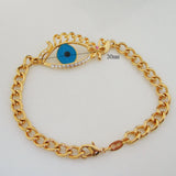 Yellow Evil Eye Enamel CZ Stones Pink Butterfly Knot Bracelet