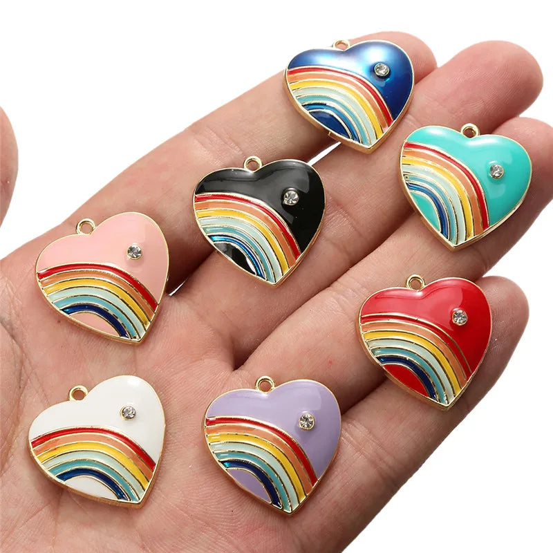 10pcs Mixed Heart Enamel Charms for DIY Bracelet Necklace