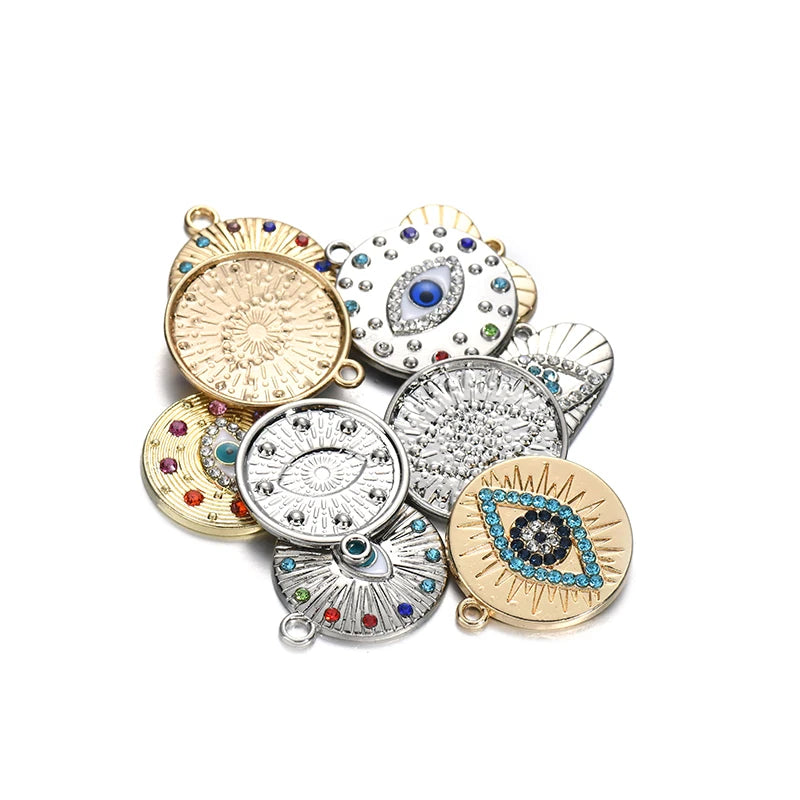 10pcs Mixed Round Heart Eye Charms Crystal Pendant DIY Jewelry Accessories