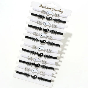 Yin Yang Charm Bracelet Set Tai Chi Pendant Braided Rope Adjustable