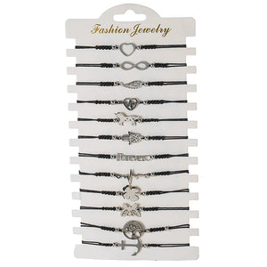 12pcs/Set Hand of Fatima Unicorn Heart Charms Bracelet Set Adjustable Wristband