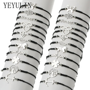 12pcs/Set Hand of Fatima Unicorn Heart Charms Bracelet Set Adjustable Wristband