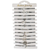 12pcs/Set Hand of Fatima Unicorn Heart Charms Bracelet Set Adjustable Wristband