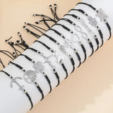 12pcs/Set Hand of Fatima Unicorn Heart Charms Bracelet Set Adjustable Wristband