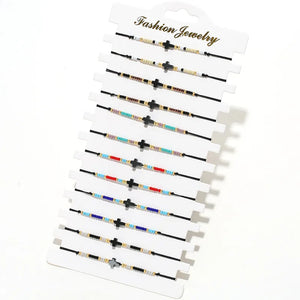 Hematite Cross Charm Bracelets Set Adjustable Rope Charms Bracelet