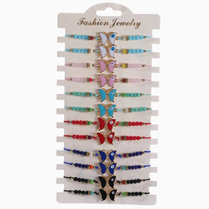 12pcs Woven Rope Chain Bracelet Women Butterfly Beads Charms Jewelry