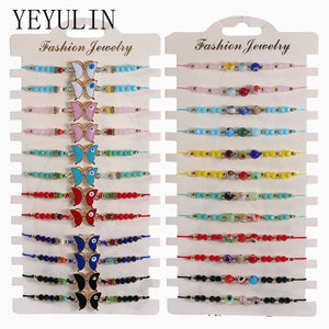 12pcs Woven Rope Chain Bracelet Women Butterfly Beads Charms Jewelry
