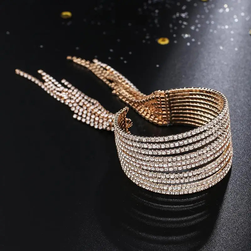 Sparkly Rhinestone Bangle Bracelet Silver Plated Crystal Bangles for Women