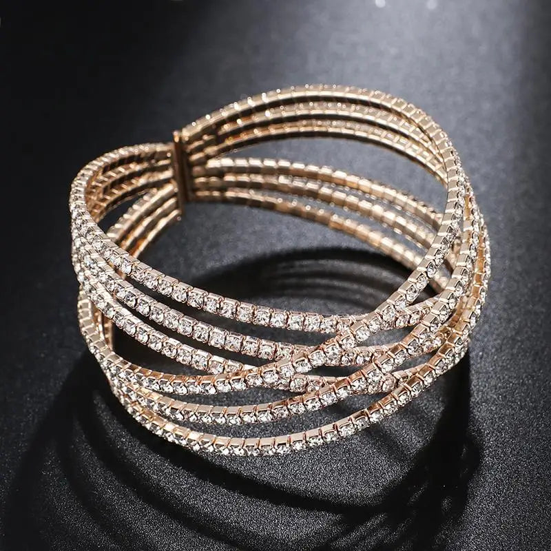 Geometric Crystal Cross Charm Bangle Adjustable Bracelet
