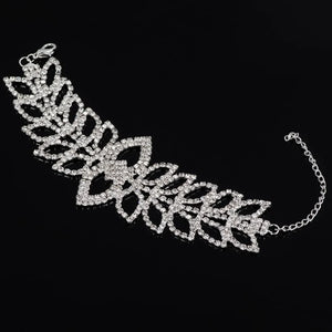 Crystal Leaves Hollow Silver Plated Bracelet Sparkling Rhinestone Chain B202