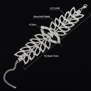 Crystal Leaves Hollow Silver Plated Bracelet Sparkling Rhinestone Chain B202