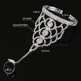 Silver Crystal Girls Bracelets with Hand Ring Flower Bangles