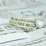 3X Leather Wrap Stone Bracelets Crystal Women Bohemian Heart Buckle