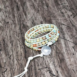 3X Leather Wrap Stone Bracelets Crystal Women Bohemian Heart Buckle