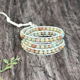 3X Leather Wrap Stone Bracelets Crystal Women Bohemian Heart Buckle
