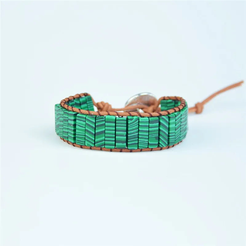 Bohemia Malachite Stone Leather Wrap Bracelet