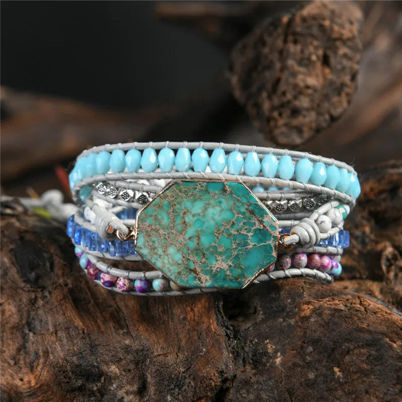 Boho Mix Chain 5 Strand Wrap Bracelet Natural Stone Woven Charm Dropship