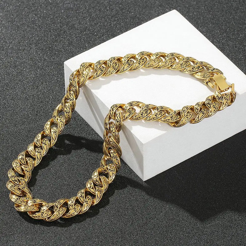 Retro Carved Necklace Men's Punk Rose Pattern Cuban Metal Accessory