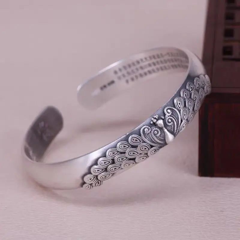 Antique Relief Peacock Opening Bracelet Women's Jewelry