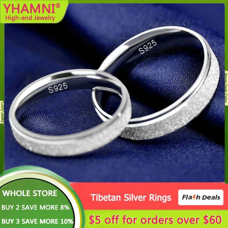 Tibetan Silver Frosting Couple Rings for Women Men Engagement Wedding Band