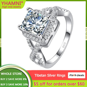 Delicate Square Cubic Zircon Ring Tibetan Silver Jewelry