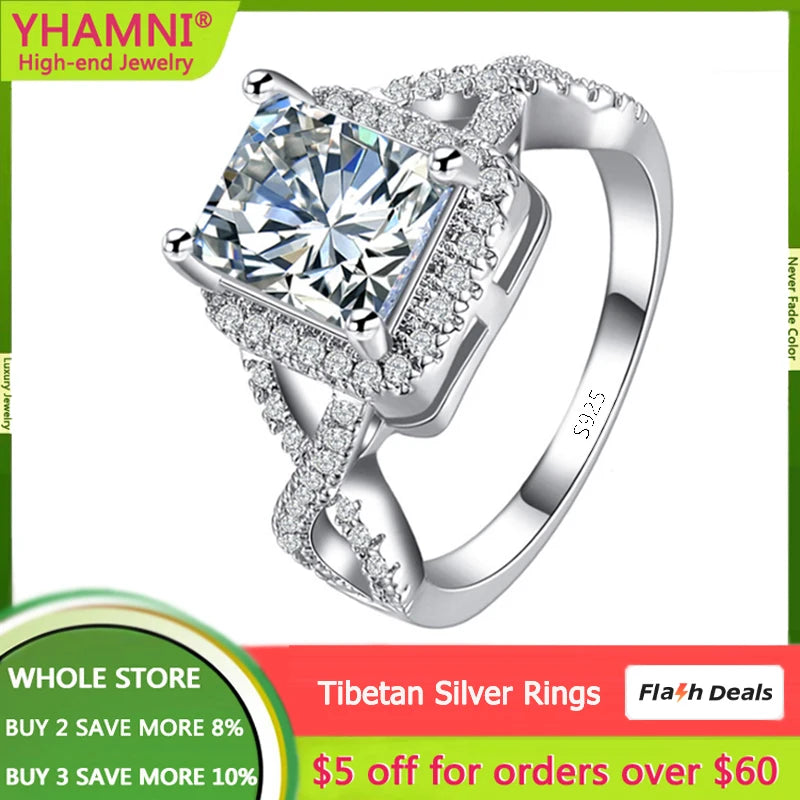 Delicate Square Cubic Zircon Ring Tibetan Silver Jewelry