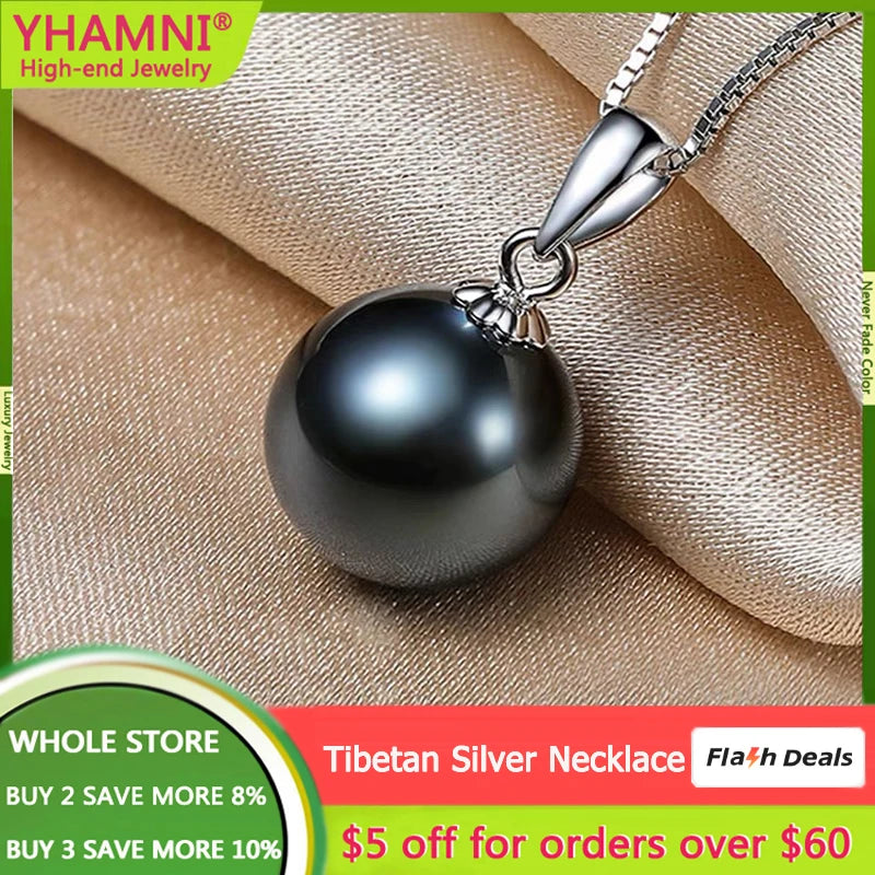 Tibetan Silver Necklace with Pearl Pendant - Statement Women's Jewelry