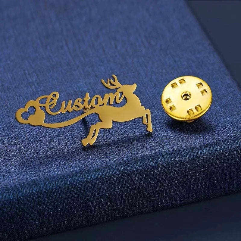 Custom Name Collar Pin Brooch Badge Stainless Steel Women's Jewelry
