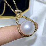 12-13mm Natural Freshwater Pearl Pendant 925 Sterling Silver Necklace