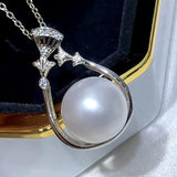 12-13mm Natural Freshwater Pearl Pendant 925 Sterling Silver Necklace