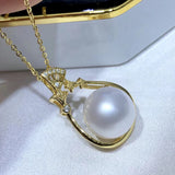 12-13mm Natural Freshwater Pearl Pendant 925 Sterling Silver Necklace