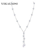 925 Silver Chain Freshwater Pearl Double Strip Necklace 7-8mm Pearl