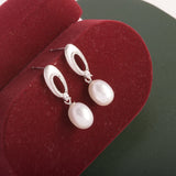 925 Silver Earrings Women Natural Pearl Drop Shape 8-9mm
