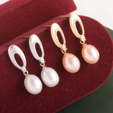 925 Silver Earrings Women Natural Pearl Drop Shape 8-9mm